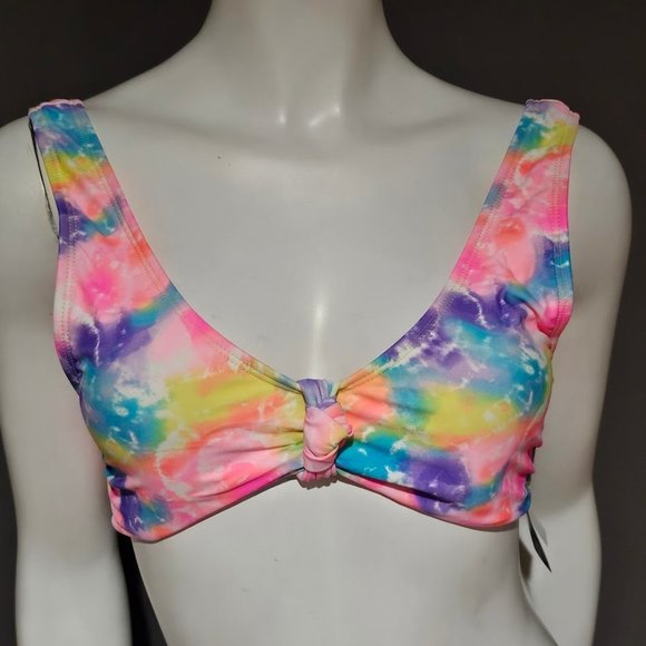 California Waves Tie Dyed Knotted Bralette Bikini Top - Picture 2 of 9